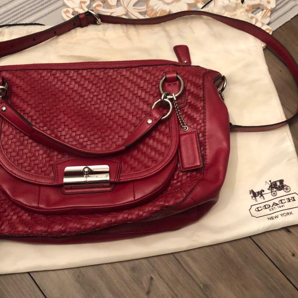 Authentic red leather Coach crossbody